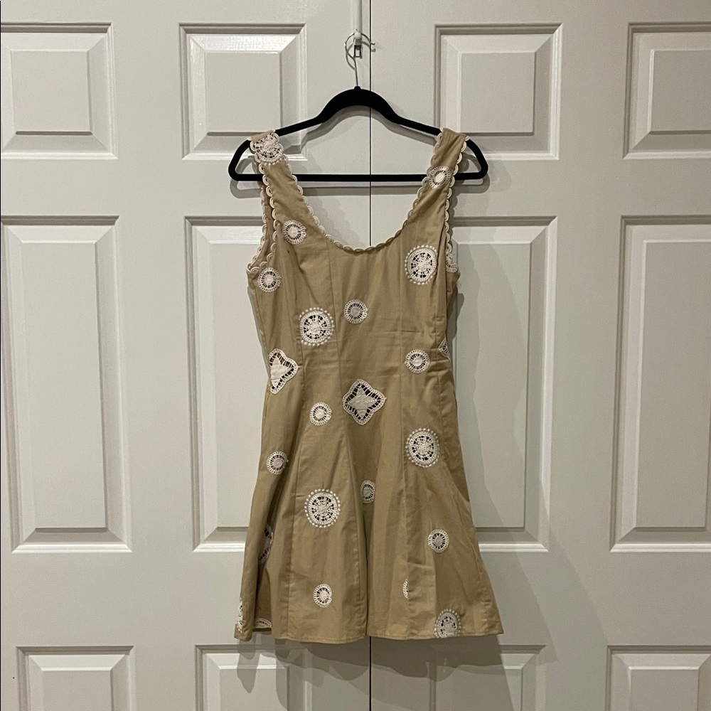 Beige Sleeveless Dress with White Accents